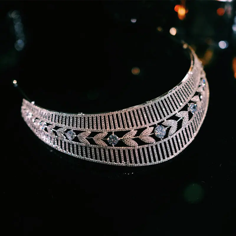 French High-End Light Luxury Princess Bride Cubic Queen Crown Hair Accessory for Wedding Evening Gown Birthday Main Dress Tiaras