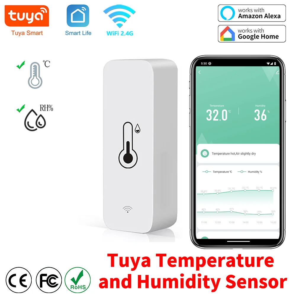 Tuya Zigbee-Sensor de temperatura y humedad WiFi, Monitor de aplicación remota para hogar inteligente var SmartLife, funciona con asistente de Google Alexa