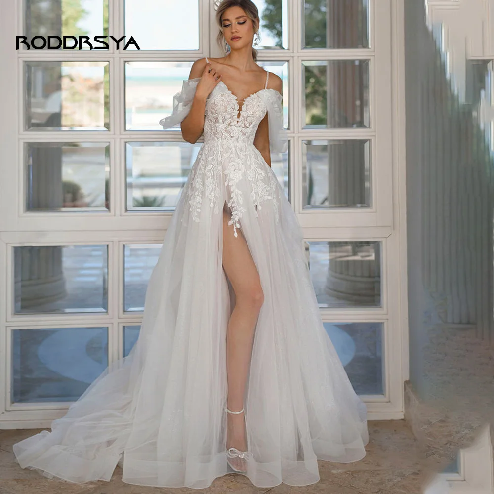 

RODDRSYA Sweetheart Lace Appliques Wedding Dress For Women 2023 Custom Made Side Slit Bridal Gowns Sweep Train Robe De Mariee