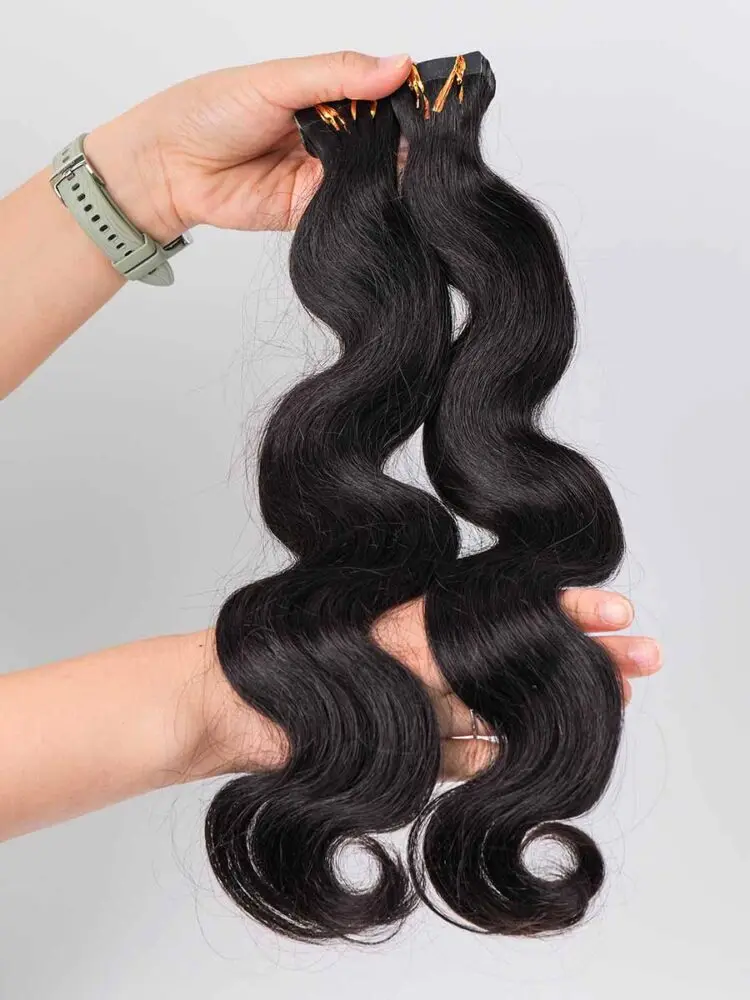 Body Wave Onzichtbare Plakband In Hair Extensions 20 stks/pak Huid Inslag Tape Ins Machine Remy Menselijk Haar Voor Vrouwen # 1B - afbeelding 2