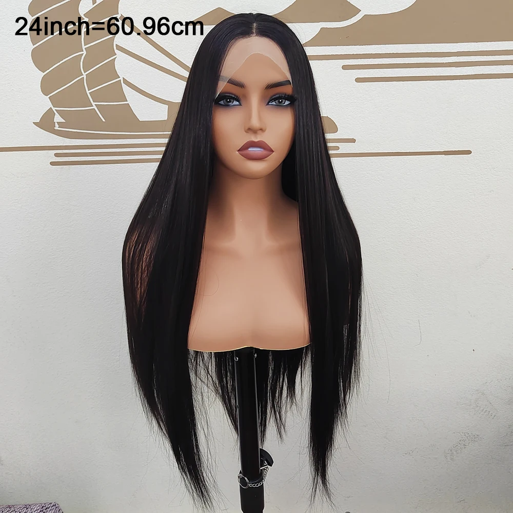 

black fashion synthetic lace front wig 24inch long straight hair hd frontal lace wigs 13x4 free part glueless heat resistant wig