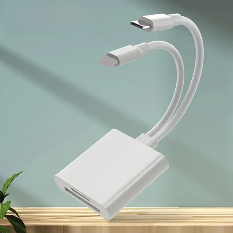 2 w 1 Czytnik kart OTG typu C Lightning na kartę pamięci SD TF Adapter do komputera PC Laptop iPhone Multi Czytnik kart inteligentnych Nie wymaga aplikacji — zdjęcie 2