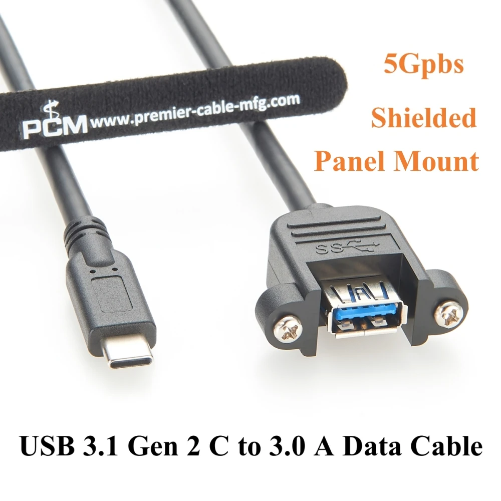 Screw Panel Mount USB 3.0 Female to USB 3.1 C Male Extension Cable 5Gbps USB 3.1 Gen 2 C to A Data Cable for PC, Flash Drive