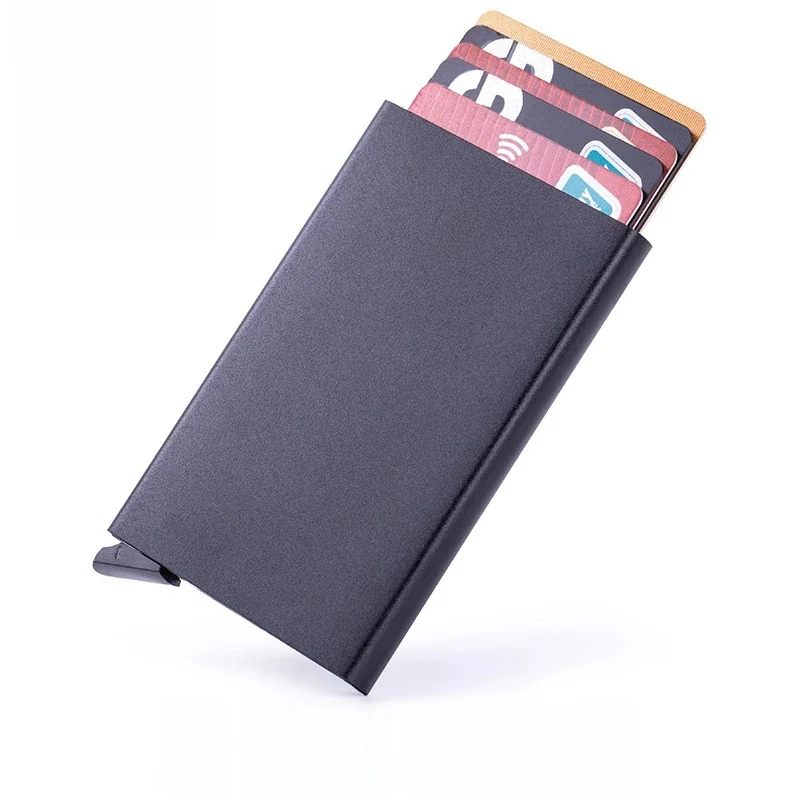 Porte-cartes de crédit Rfid pour hommes et femmes, portefeuille intelligent mince en métal, petit sac à main noir pop-up minimaliste, mini portefeuilles