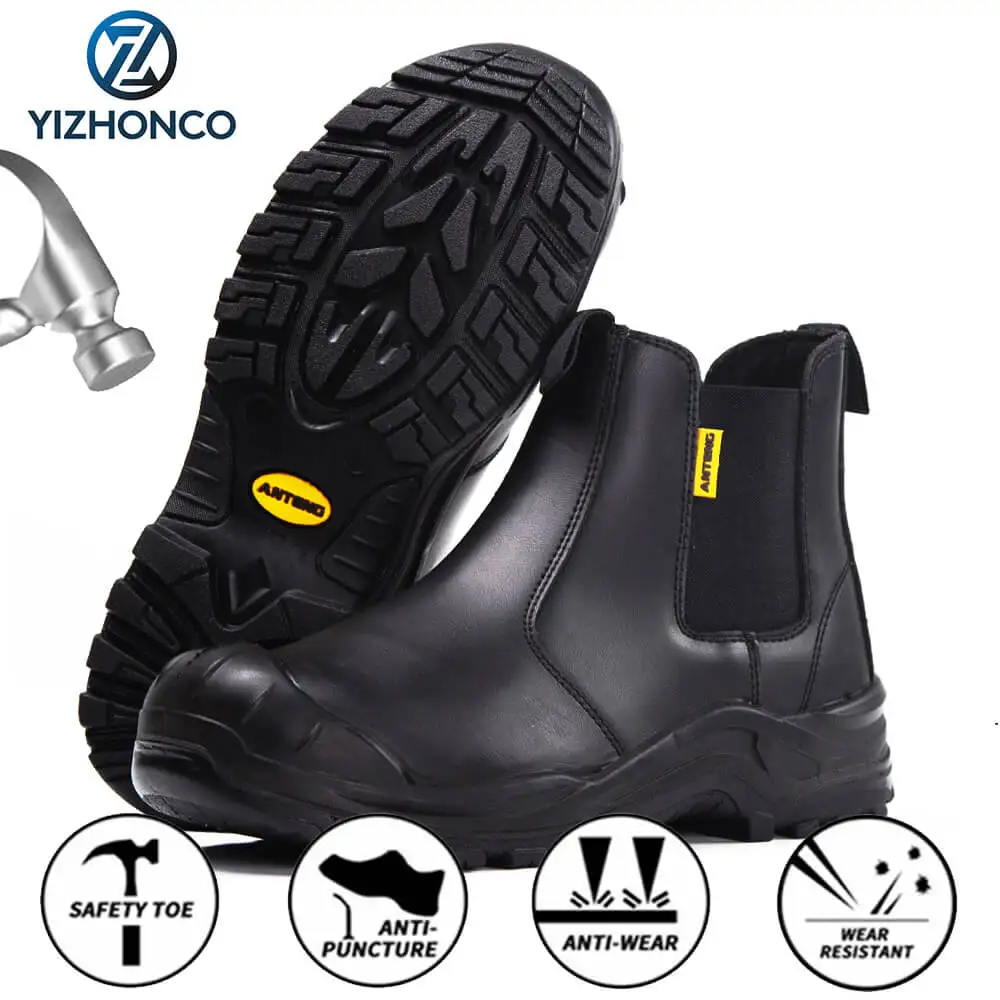 

High Cut Casual Industrial Genuine Leather Safety Shoes Non-Slip PU Sole Anti-Static Anti-Scratch Steel Toe Work Boot