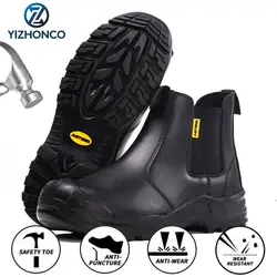 High Cut Casual Industrial Genuine Leather Safety Shoes Non-Slip PU Sole Anti-Static Anti-Scratch Steel Toe Work Boot