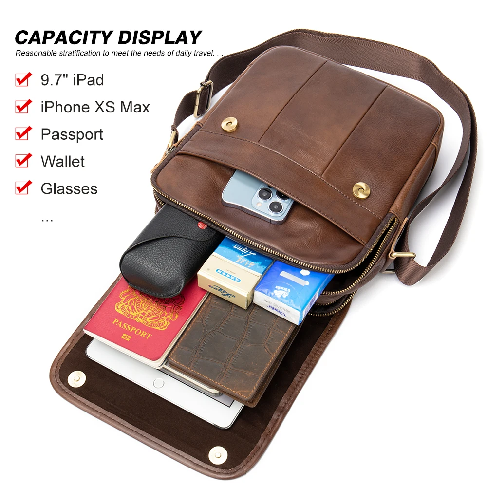 WESTAL Genuine Leather Men\'s Bag Crossbody Bags Retro Man Messenger Bag Male Fashion Shoulder Strap Handbags For Husband 1121