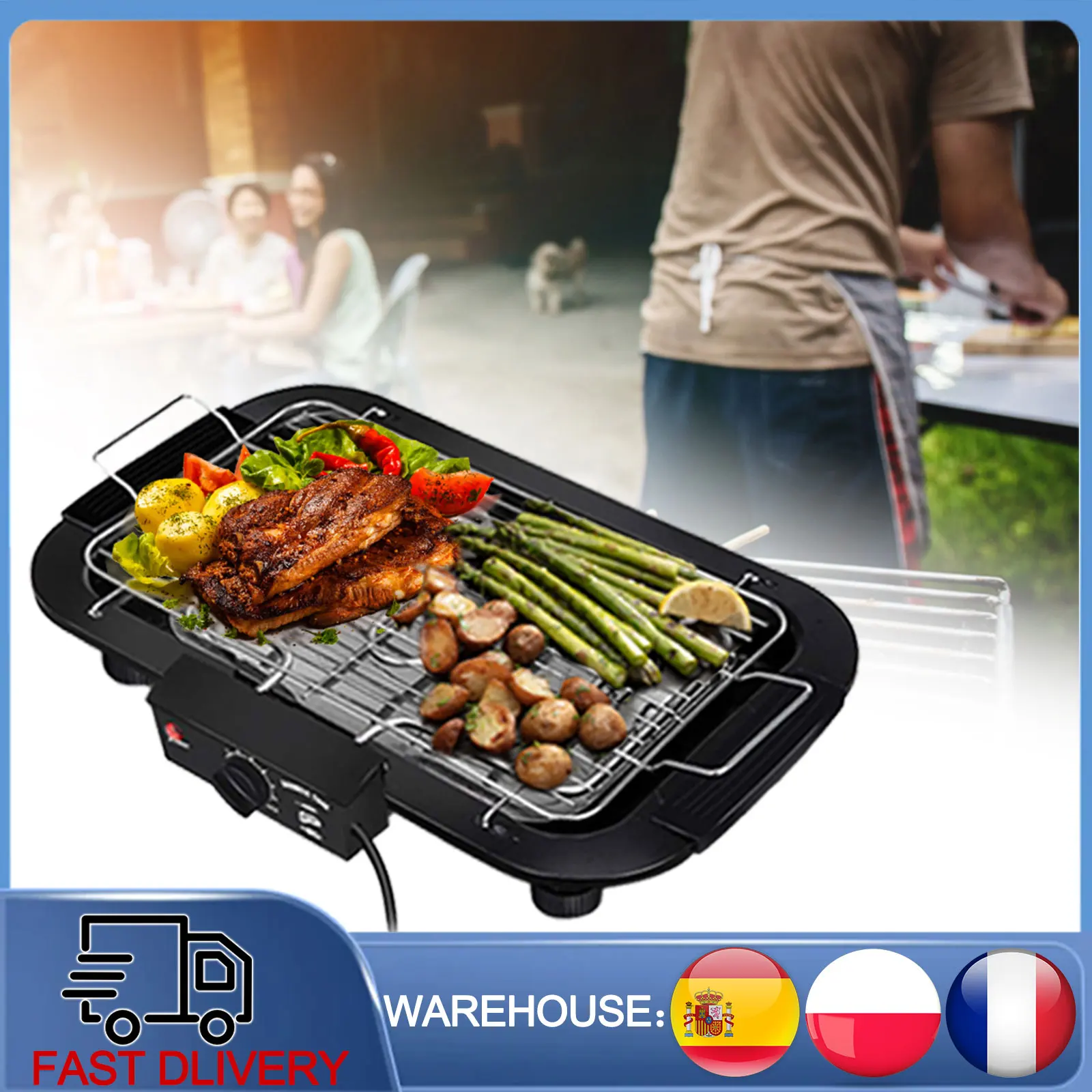 Grill électrique de table en acier inoxydable avec contrôle de température à 6 niveaux pour les fêtes à domicile, le camping en plein air et les barbecues en intérieur