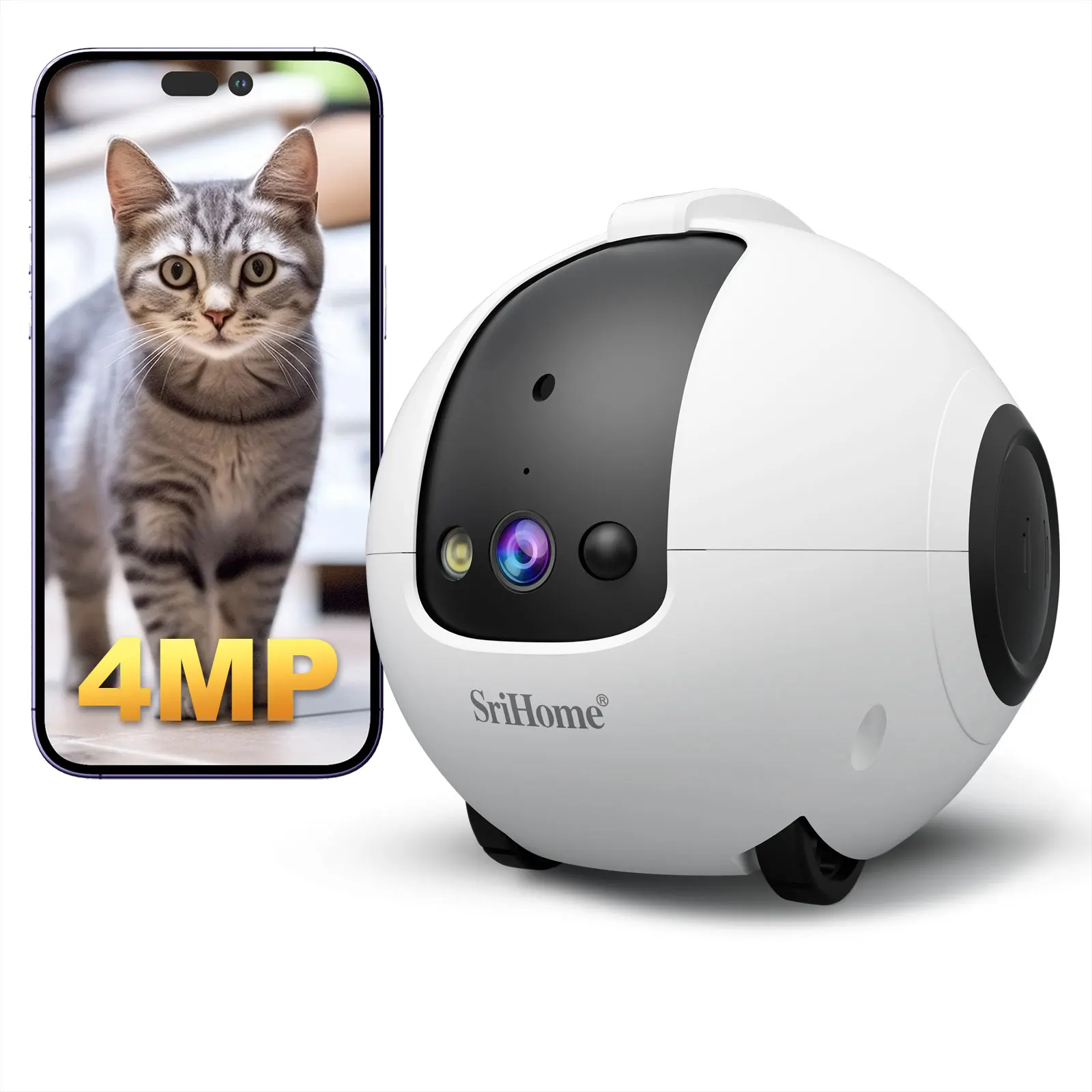 HD Wifi Camera 360° Pet Robot Toys Interactive Pets Camera 1080P Full Move Freely 2-Way Audio APP Remote Control Long Standby