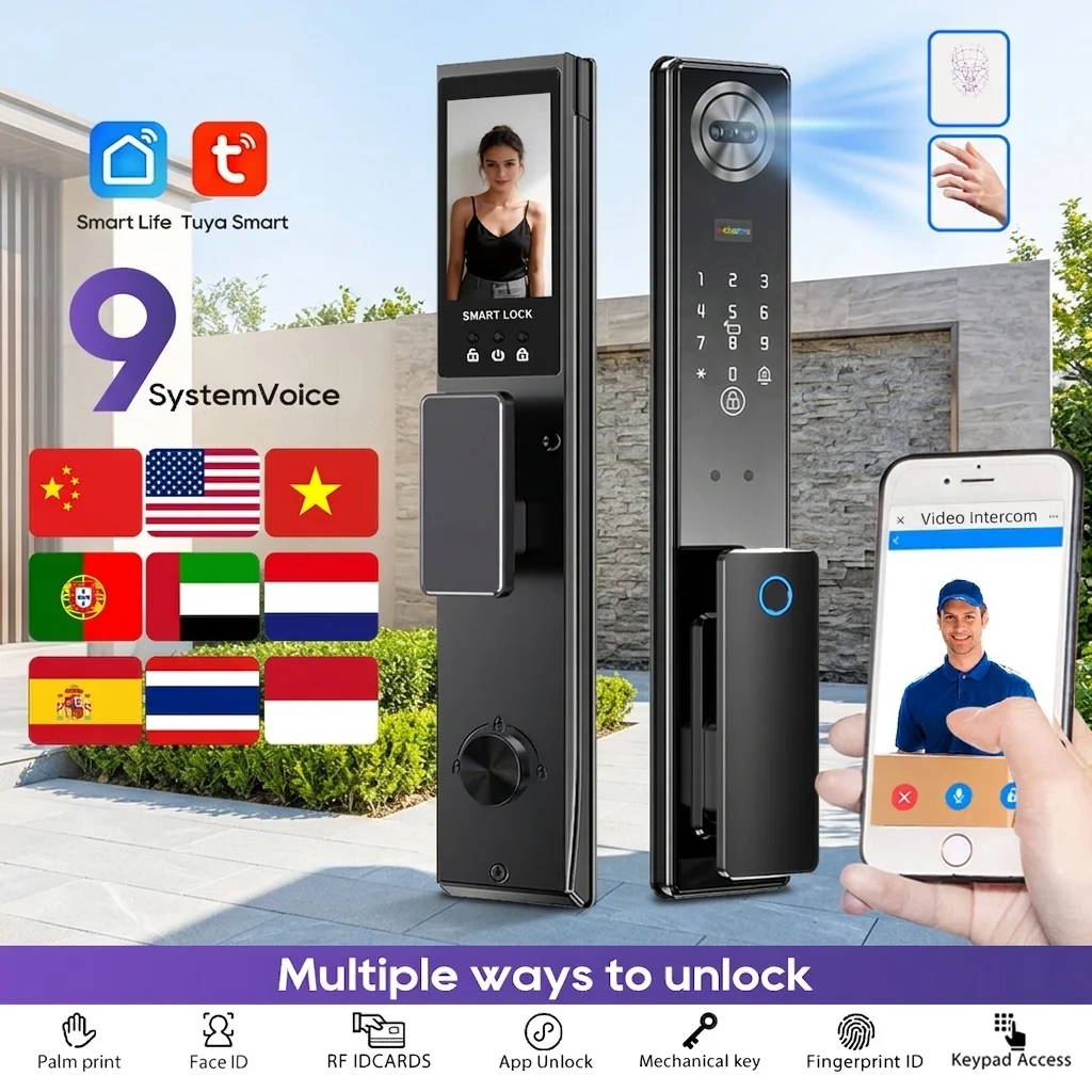 Tuya App Face Recognition Smart Door Lock with WiFi, Camera, and Voice Intercom
