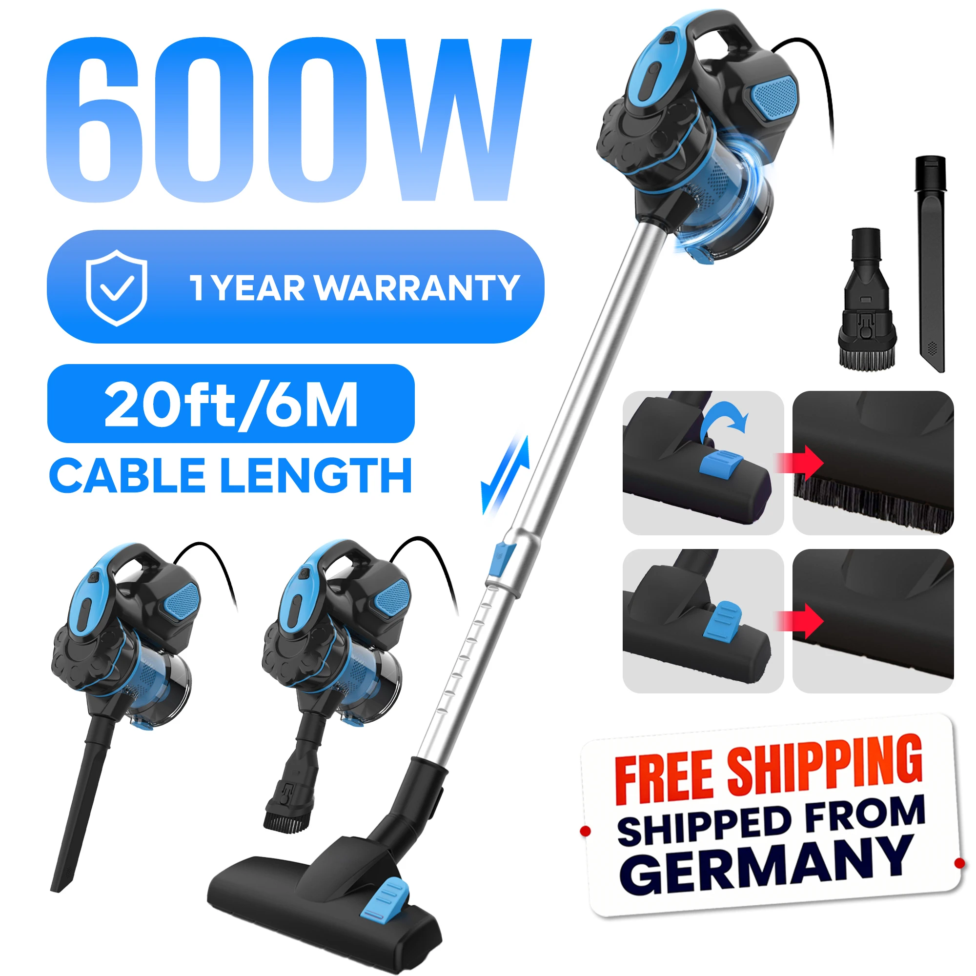 Aspiradora I5 600W |   Motor de succión potente |   Cable de 6 m |   Contra el pelo de mascotas y las alergias