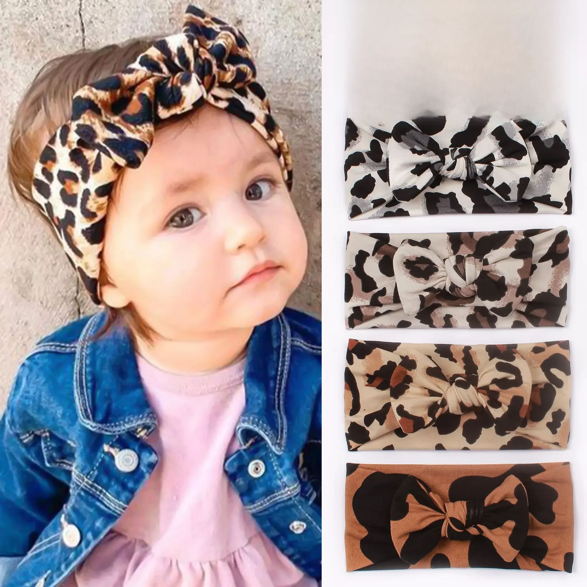 Bandeaux imprimé léopard pour bébé fille, accessoires de cheveux, bandeau à nœud, Turban pour nouveau-né, articles pour fille, couvre-chef pour enfants