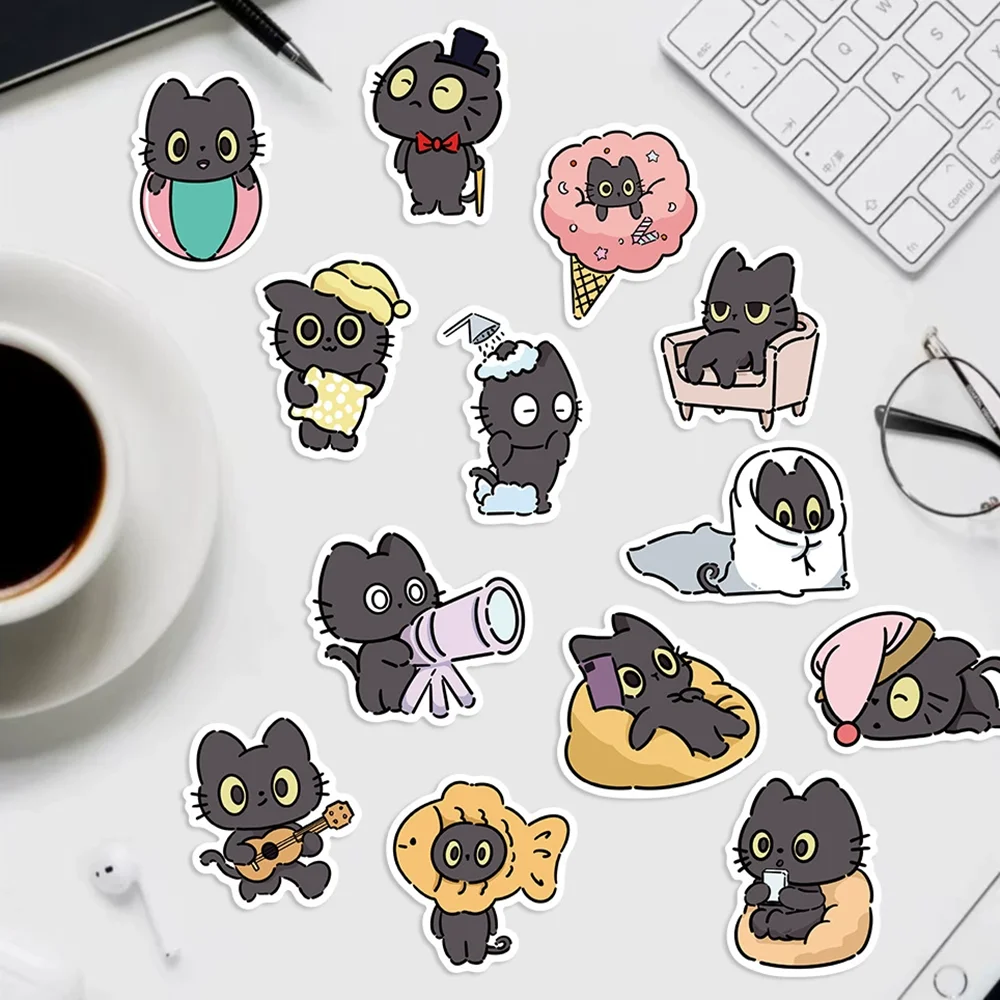 10/30/50PCS Cartoon Naughty Little Black Cat Graffiti Sticker PVC Material DIY Laptop Mobile Phone Scrapbook Waterproof Sticker.