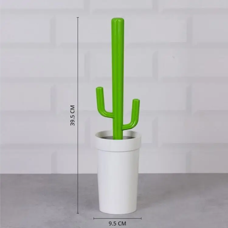 Cactus Pattern Toilet Brush With Waterproof Base Silicone Wc Flat Head Flexible Soft Bristles Quick Drying Holder Set Gift Decor