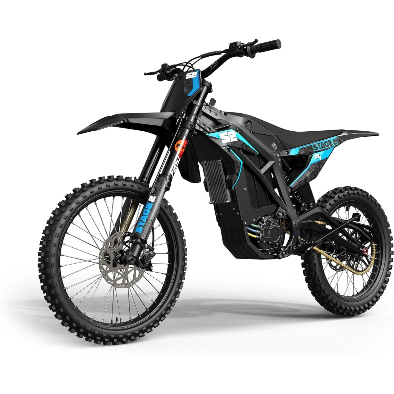 M1 V2 STAGE2 6OOOW PEAK BRUSHLESS M0T0R ELECTR!C D!RT B!KE E M0T0 UL 2272 C0MPL!ANT 6OV L!TH!UM BATTERY AND ELECTR!CAL SYSTEM UP T0 47 MPH 3 SPEED H!GH 0UTPUT C0NTR0LLER 4O+ M!LE RANGE