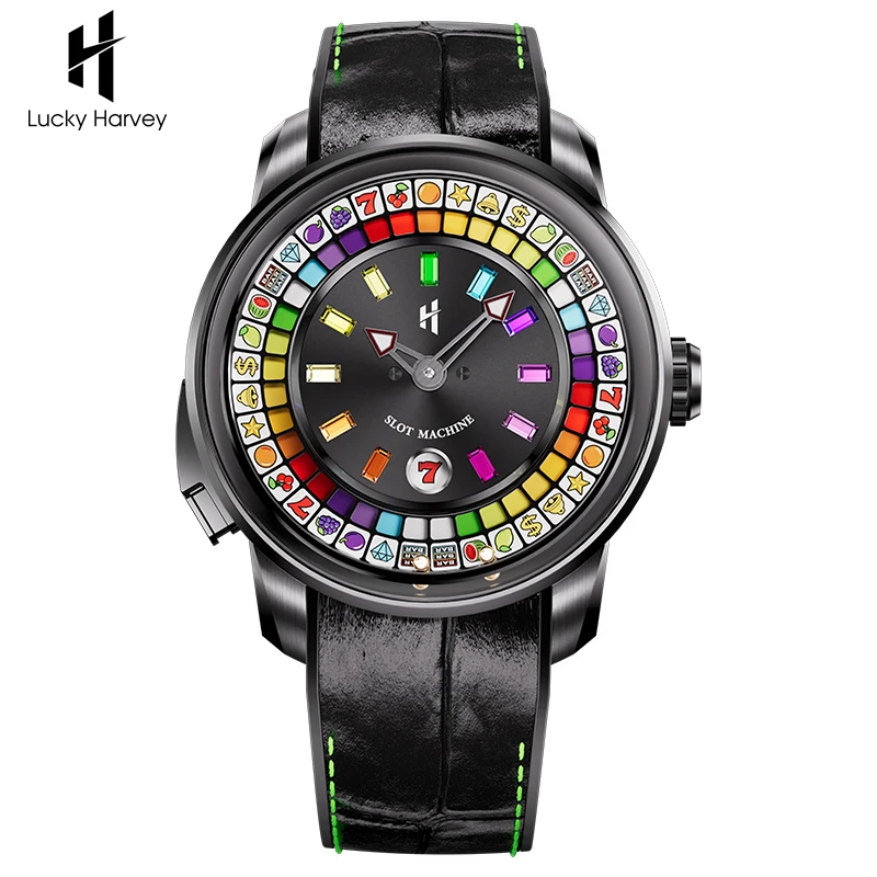 Lucky Harvey Player Series Automatic Mechanical Sapphire Man Watches Luxury Self-winding Slot Machine Funny Men's Watch Fashion