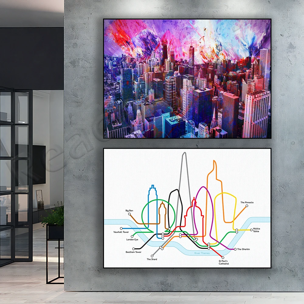 London Underground Map - New York City Color Burst Unique Modern Abstract Canvas Wall Art Poster Printing Office Decor Gifts