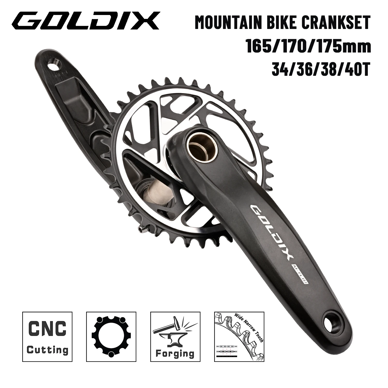 GOLDIX High-strength Bicycle Crankset 165/170/175mm Forged Alloy Crank Arm 3Bolt Direct Mount Narrow-wide Chainring For MTB Bike