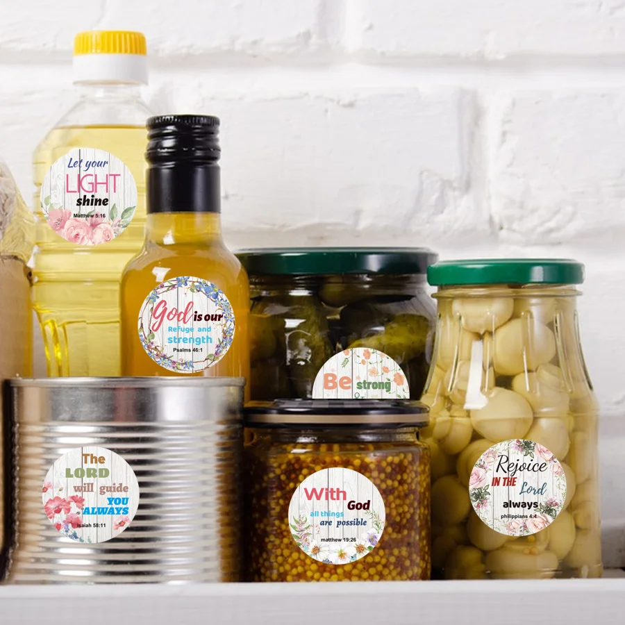 500 PCS Bible Verse Stickers Roll — Floral Christian Scripture Stickers, Inspirational Religious Round Labels .