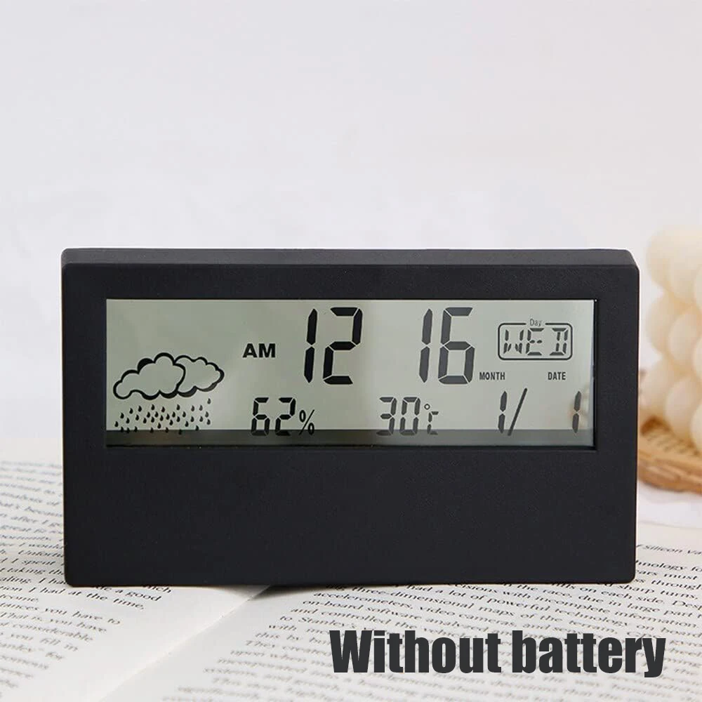 1PC Thermometer Thermo-Hygrometer Multifunction Electronic Temperature Humidity Meter Weather Station for Home (Without Battery)