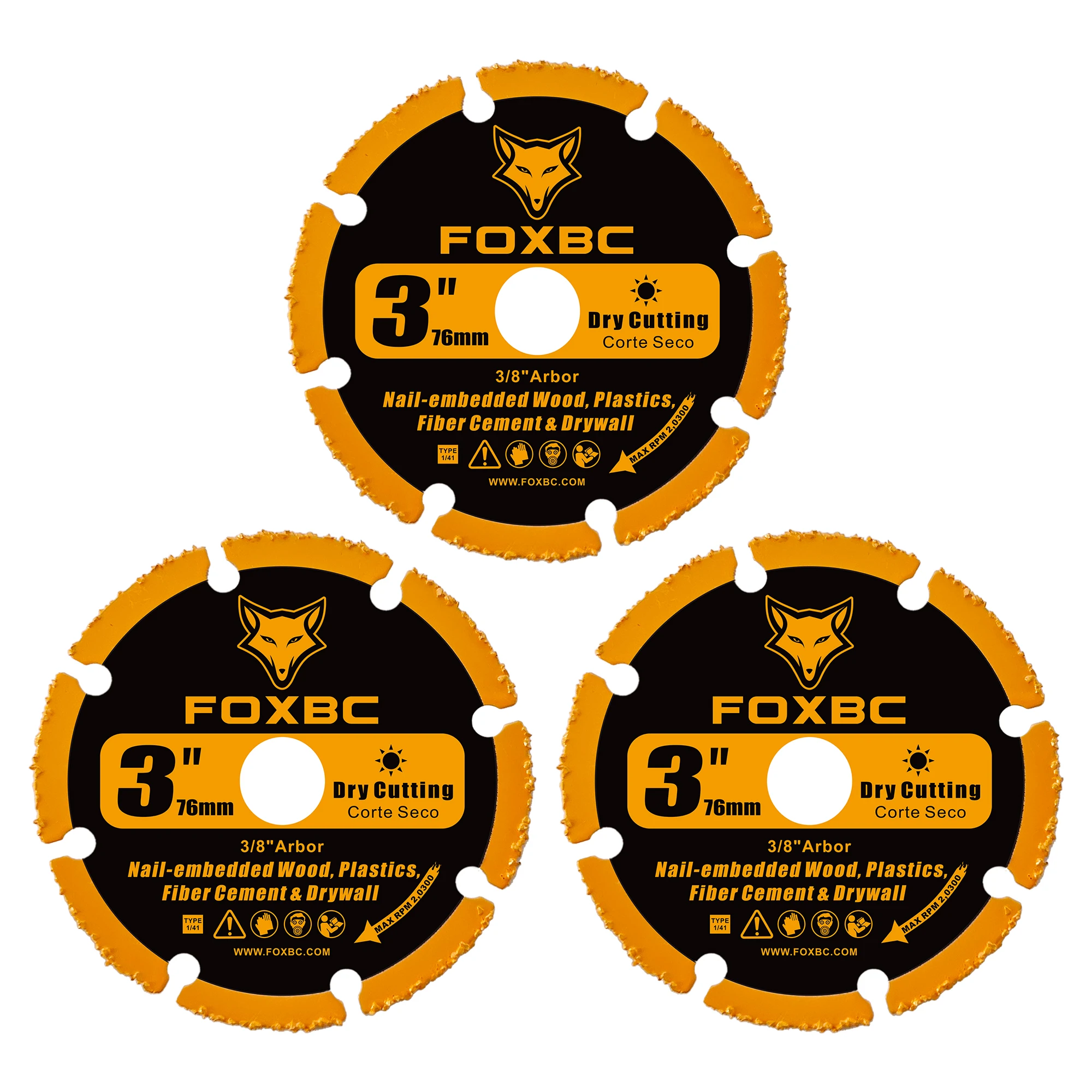 FOXBC 76mm Diamond Cutting Wheel Carbide Grit Cut-Off Disc with 10mm Hole for Woods Plastics Fiber Cement or Drywall - 3 Pack