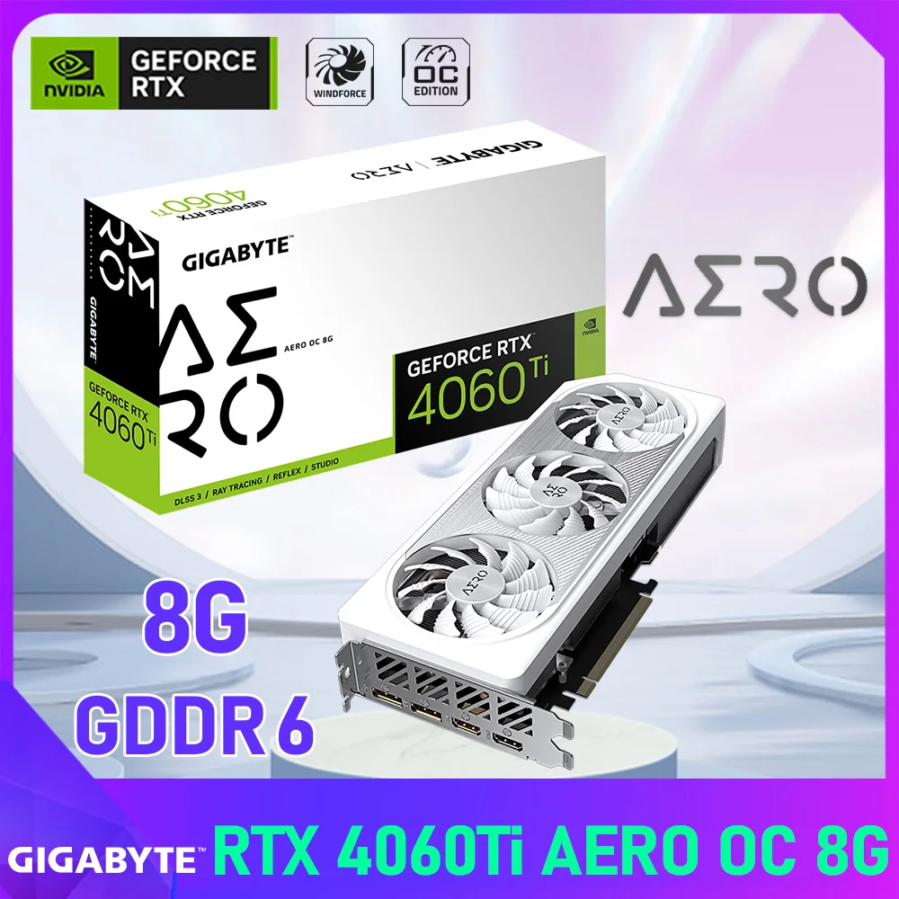 

GDDR6 Gigabyte GeForce RTX 4060Ti AERO OC 8G GDDR6 PCI-E 4,0 18000 МГц 128 бит тройной вентилятор RTX 4060Ti оверлок графической карты