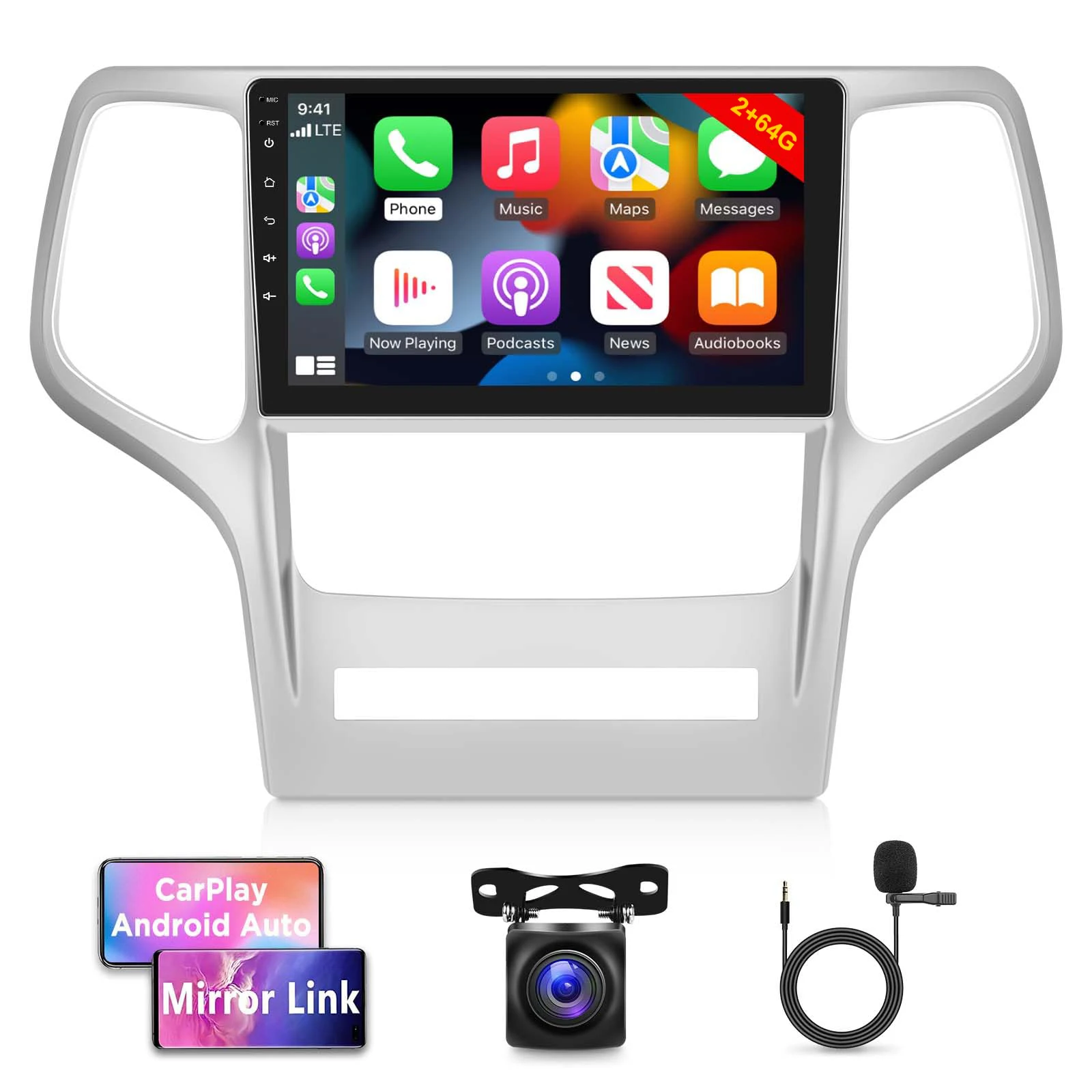 

Android Car Radio for Jeep Grand Cherokee 2010 2011 2012 2013, 9 inch Touch Screen Car Play Stereo, Carplay/Android Auto/Bluetooth/SWC + Backup Camera Car Audio