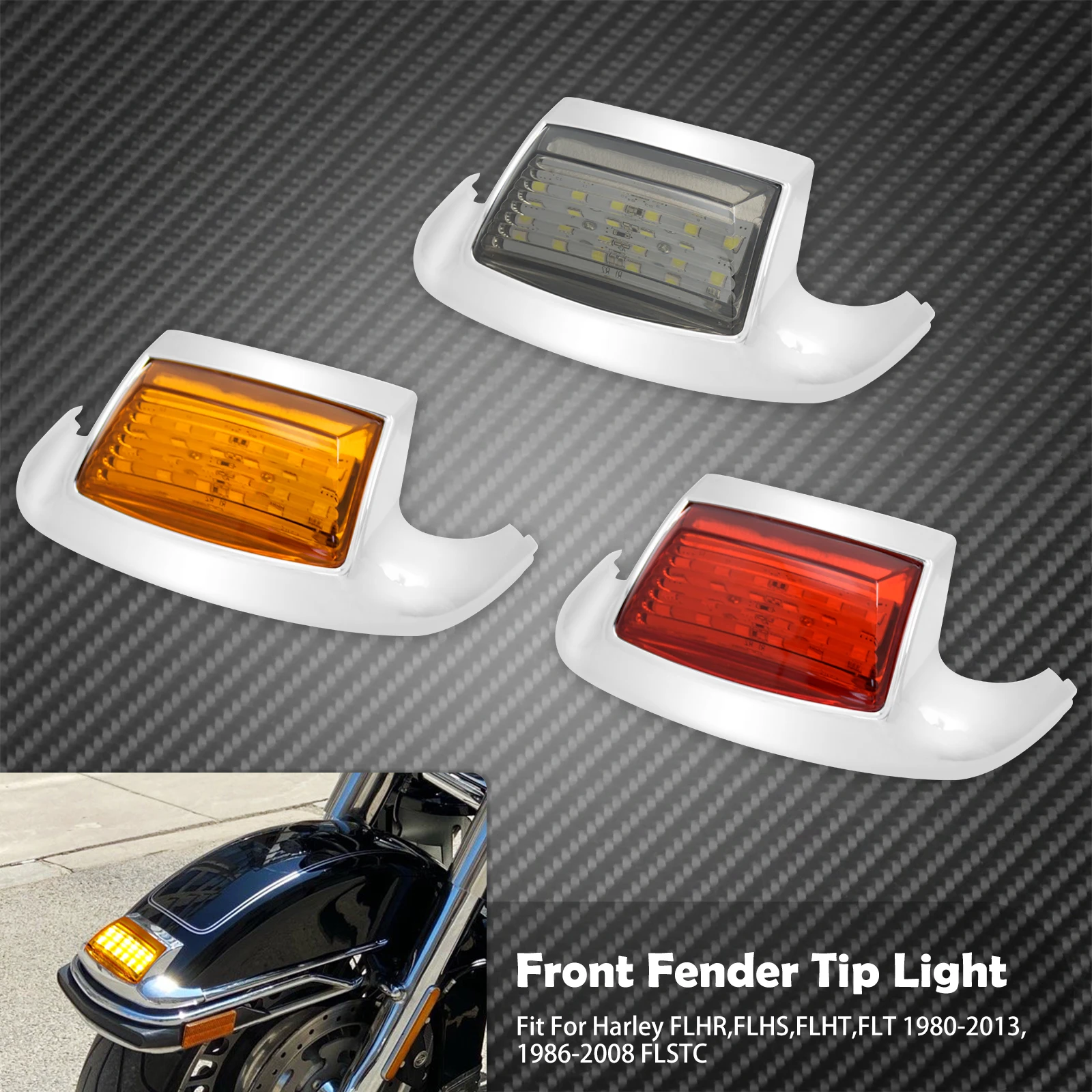 LED Fender Guarnição Luzes para Motocicleta, dianteiro e traseiro lamparina, Harley Touring, Road King, Electra Glide, FLHR, Softail, ABS, 1980-2013