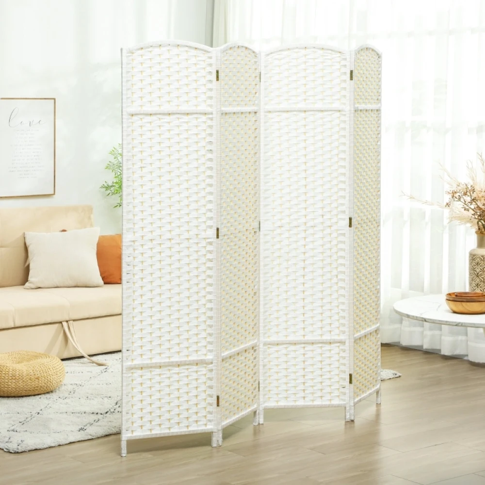 Paravent à 4 panneaux, écran d'intimité pliable, 160 × 1,6 × 170 cm, idéal comme écran d'intimité pour salons et chambres, moderne et minimaliste, blanc