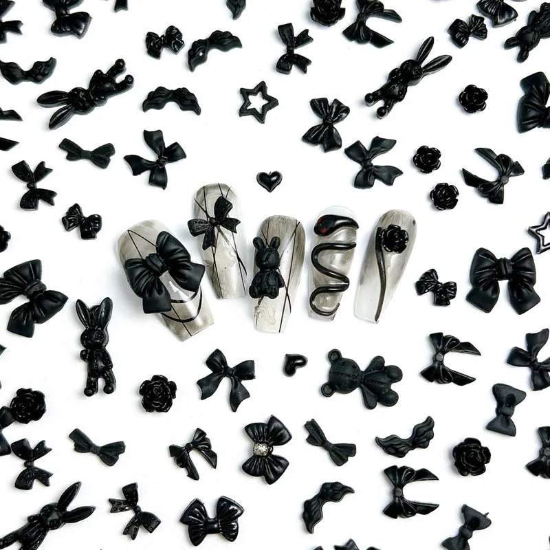 30 Stück Süße Coole Schwarze Serie Gemischte Nagel-Charms Dunkle Rose Schleife Stern Trendige Artikel-Set für Nail Art Verzierungen – Detail 2