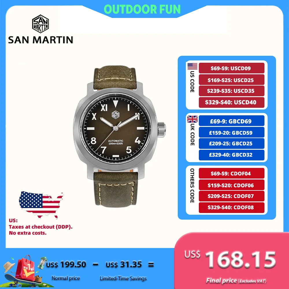 

Часы San Martin, мужские наручные механические автоматические наручные часы 40 мм YN55, винтажные светящиеся 10 бар, Relogios Masculino часы SN0065-1