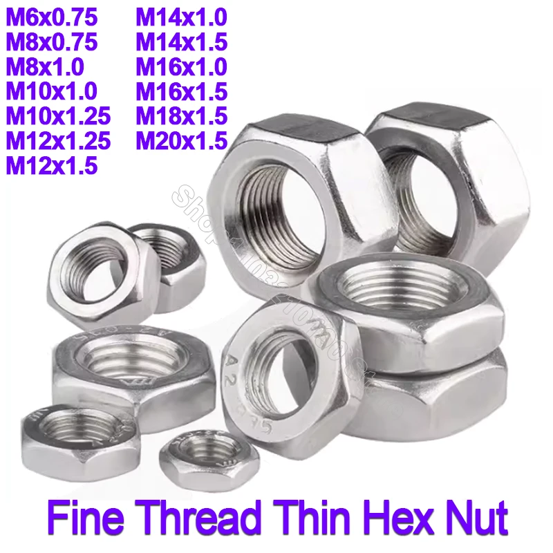 

Hexagon Thin Nut Fine Thread 304 Stainless Steel M6 M8 M10 M12 M14 M16 M18 M20 Flat Hex Thin Nuts DIN439 Pitch 0.75,1,1.25,1.5mm