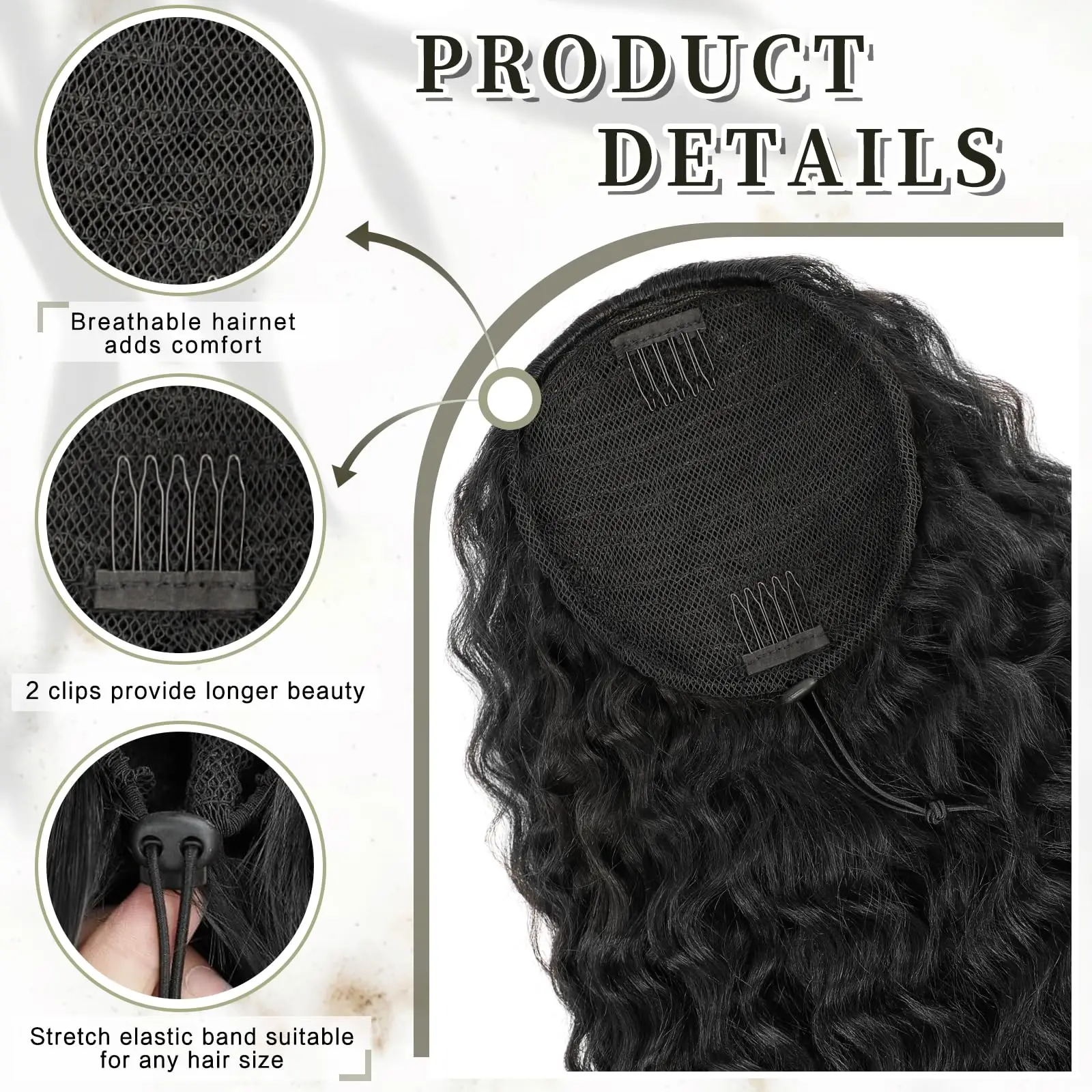 포니테일 인모 연장 딥 웨이브 인모 드로스트링 포니테일 # 여성용 1B 내추럴 블랙 포니테일 인모 헤어 익스텐션