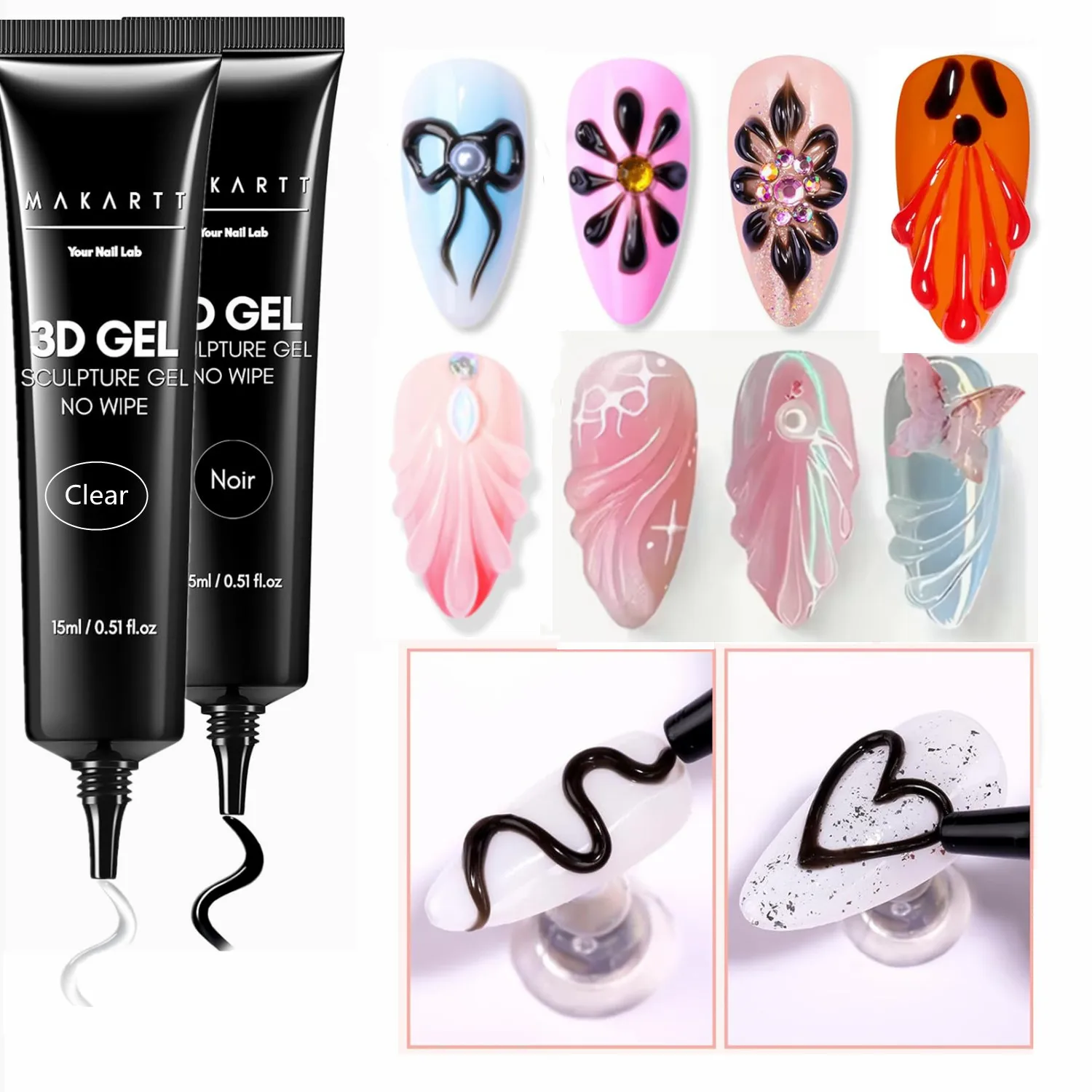 

Makartt 3D Gel Nail Art — прозрачный и недобный скульптурный гель для тисненого дизайна ногтей своими руками — без протирания, легко выжимаемый клей для ногтей в тюбике