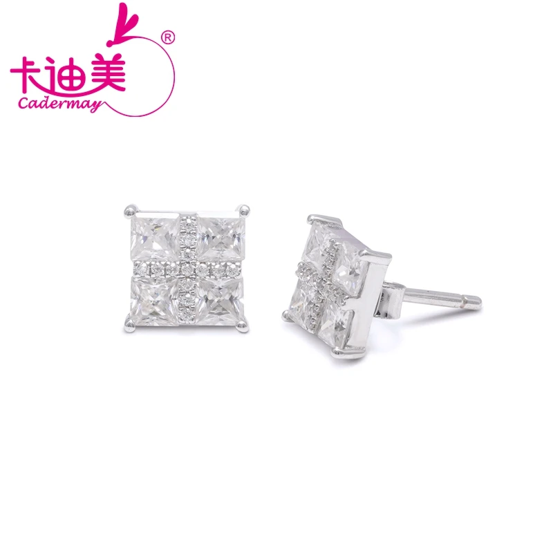 CADERMAY Classic Style Real Gold 10K 14K 18K Princess Cut Moissanite Earrings Studs for Women D Color VVS1 Diamond Fine Jewelry