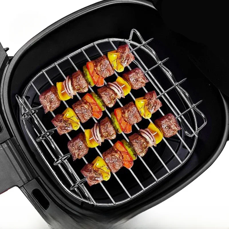Outdoor-Grillset mit Spießen, quadratisch, Heißluftfritteuse, Grill, Dampfgarer, Grillhalterung aus Edelstahl