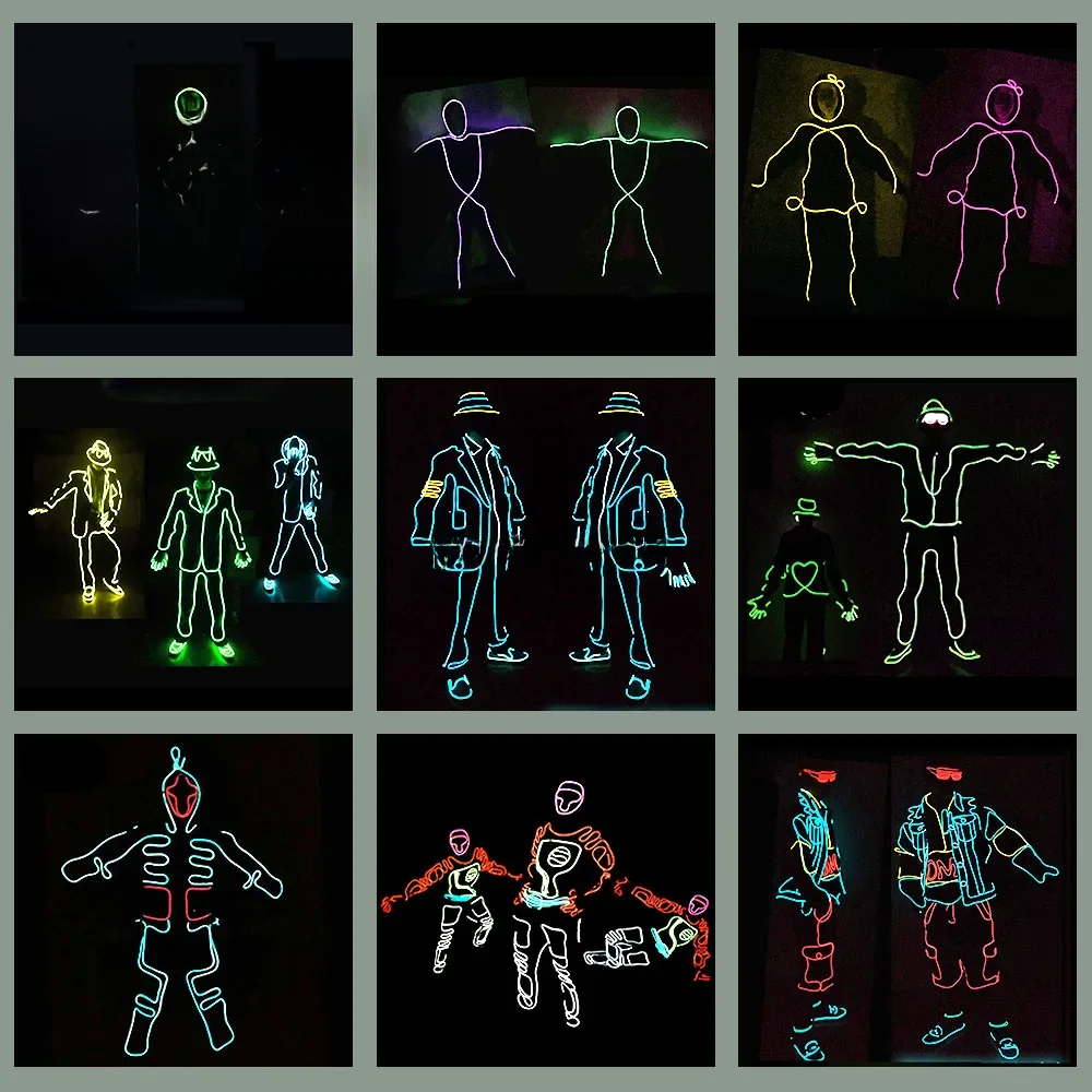 Fashion Dance DJ Led Glowing Suit Light Up Night Show Costume Halloween Bar Party Rave EL Wire Odzież dla dorosłych kobiet mężczyzn — zdjęcie 2
