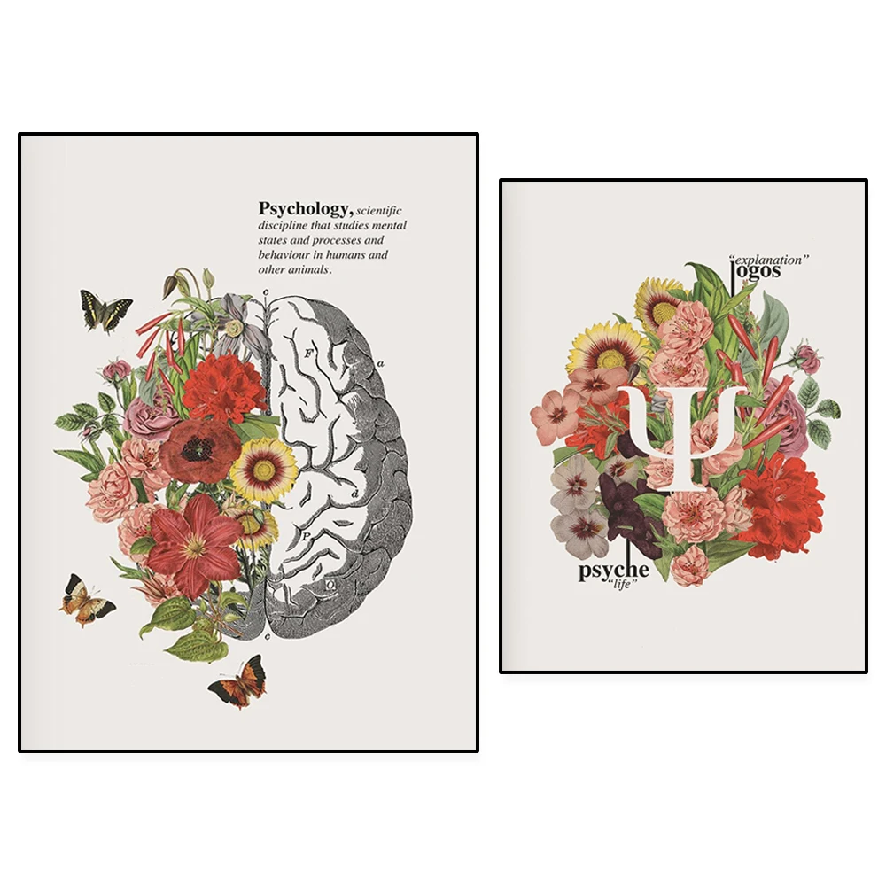 Floral Psychology Poster: Psychology Gifts for Psychologists, School Counselors Office Decor, Mental Health/Neurology Art
