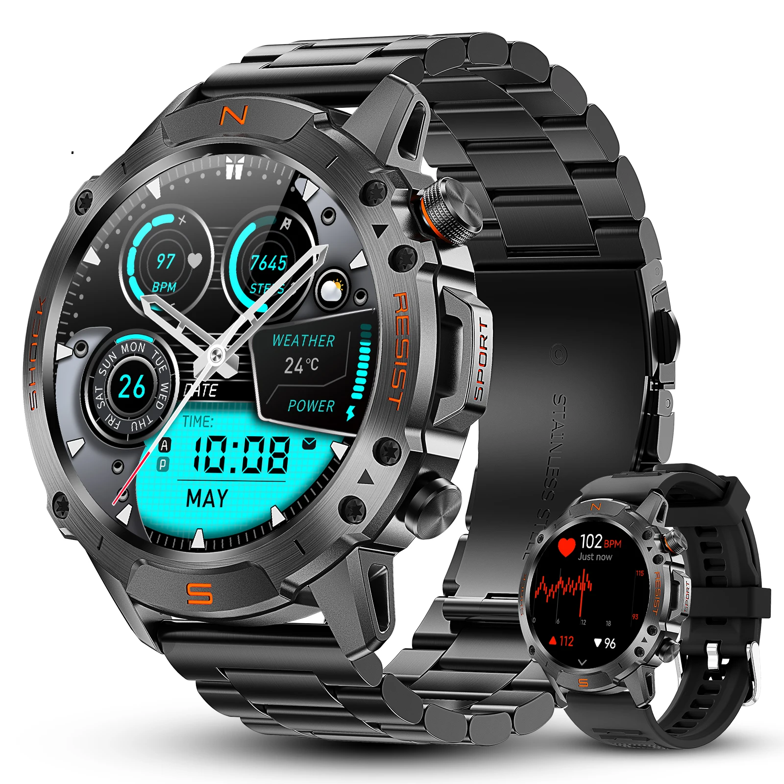 

Military Rugged Smart Watch for Men 1.43" AMOLED Smartwatch,3ATM Waterproof for Swim,Accurate HR Sleep Monitor,Bluetooth Call