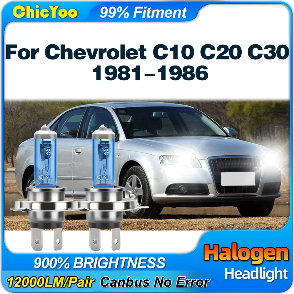 

12V 100W Halogen Headlights 12000LM Front Lights Bulbs 6000K White For Chevrolet C10 C20 C30 1981 1982 1983 1984 1985 1986