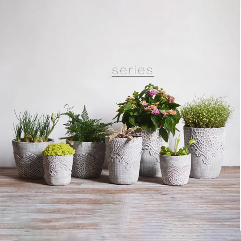 

Lace Texture Splicing DIY Concrete Planter Silicone Mold Succulent Plant Pot Garden Cement retro combination pot molds