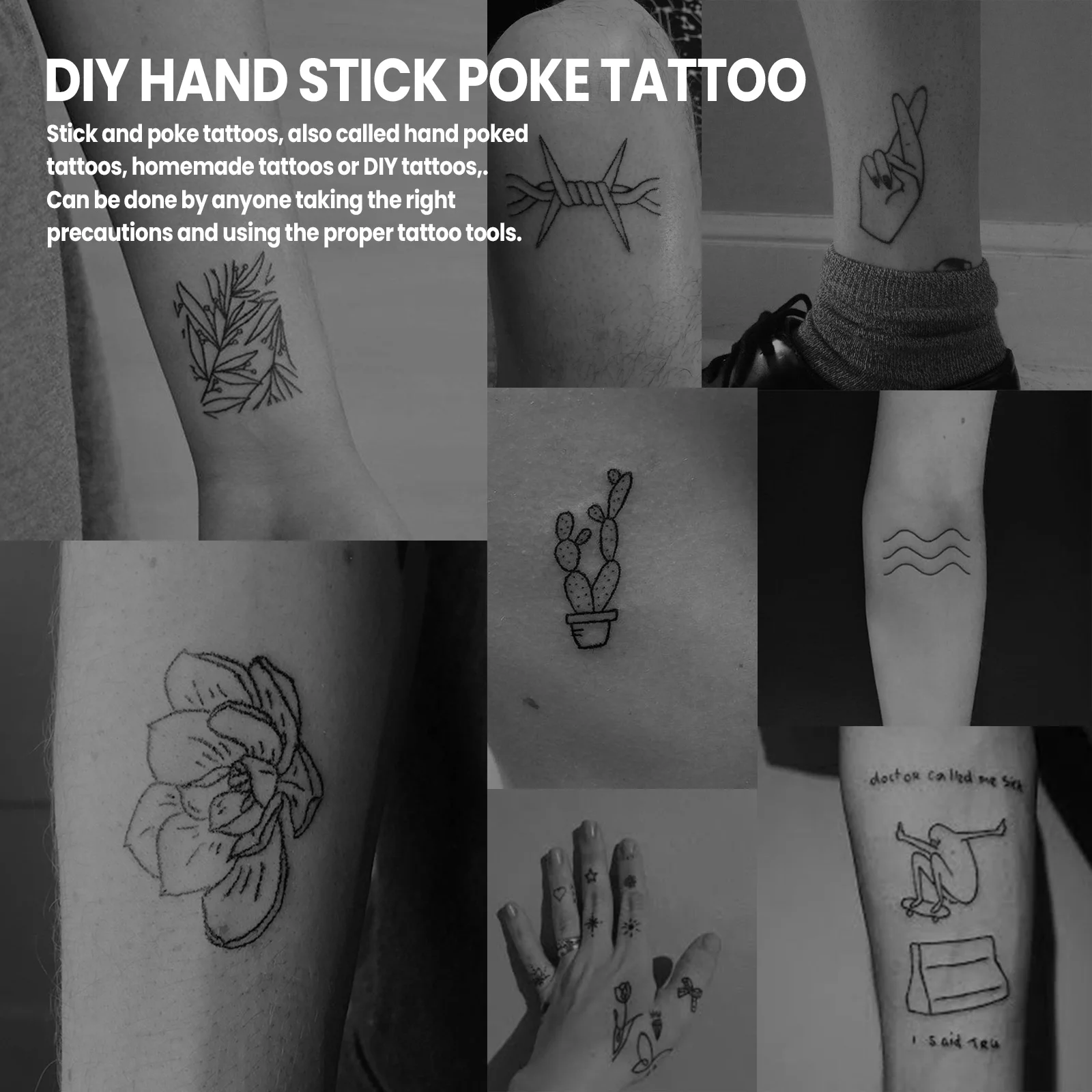 Hand Poke a Stick Tattoo Kit with Ink -Denergy DIY Tattoo Tool Kit Hand Tattoo Poke Stick Kit Tattoo Practice Kit