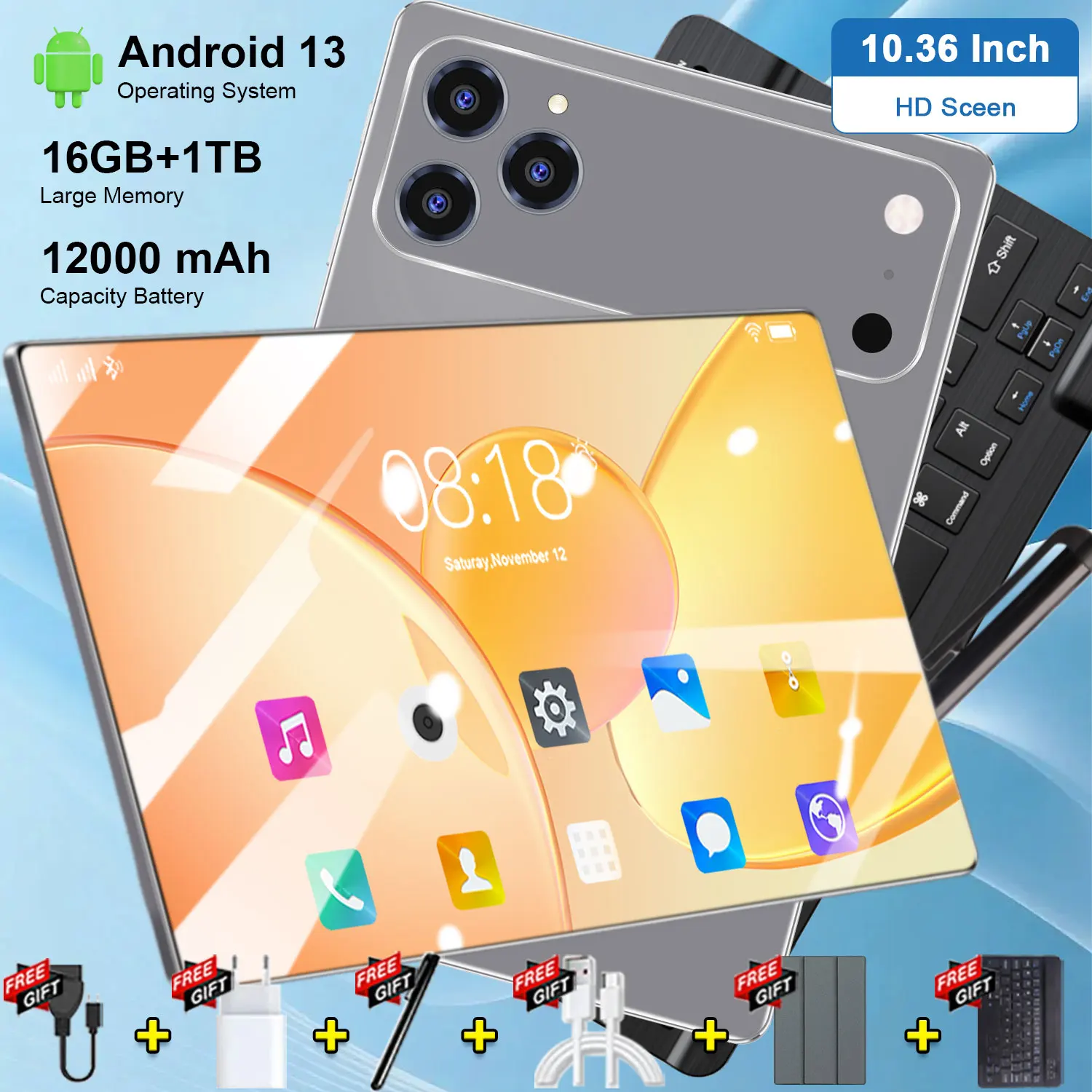 Pantalla HD de 10,36 pulgadas, producto nuevo, batería de 12000 mAh, procesador de 10 núcleos, versión global, 16 GB + 1 TB, doble ranura