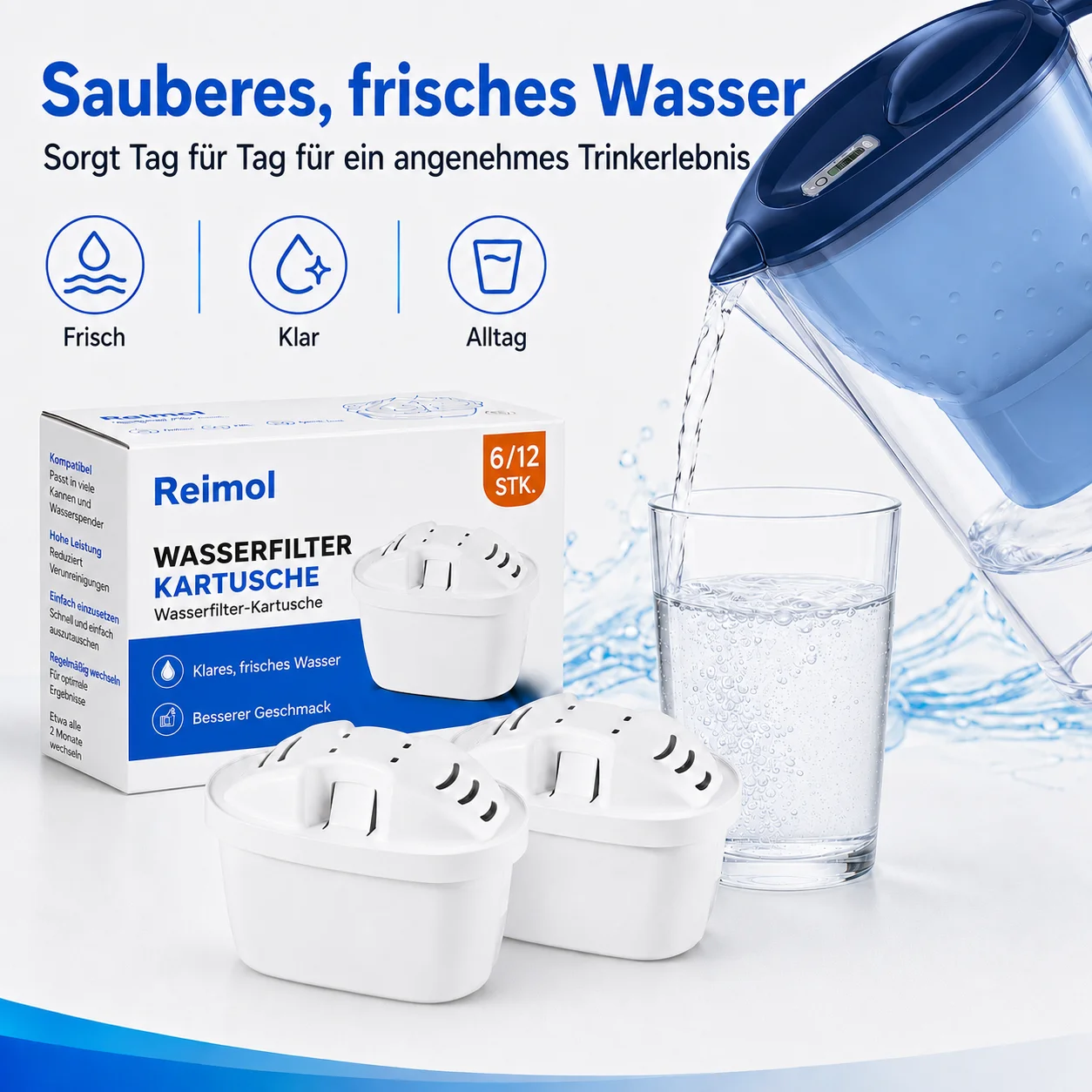 Reimol 6/12 Wasserfilterkartuschen, Ersatz für Brita Maxtra+ Kannen, Universelle Filterkartuschen – Detail 2
