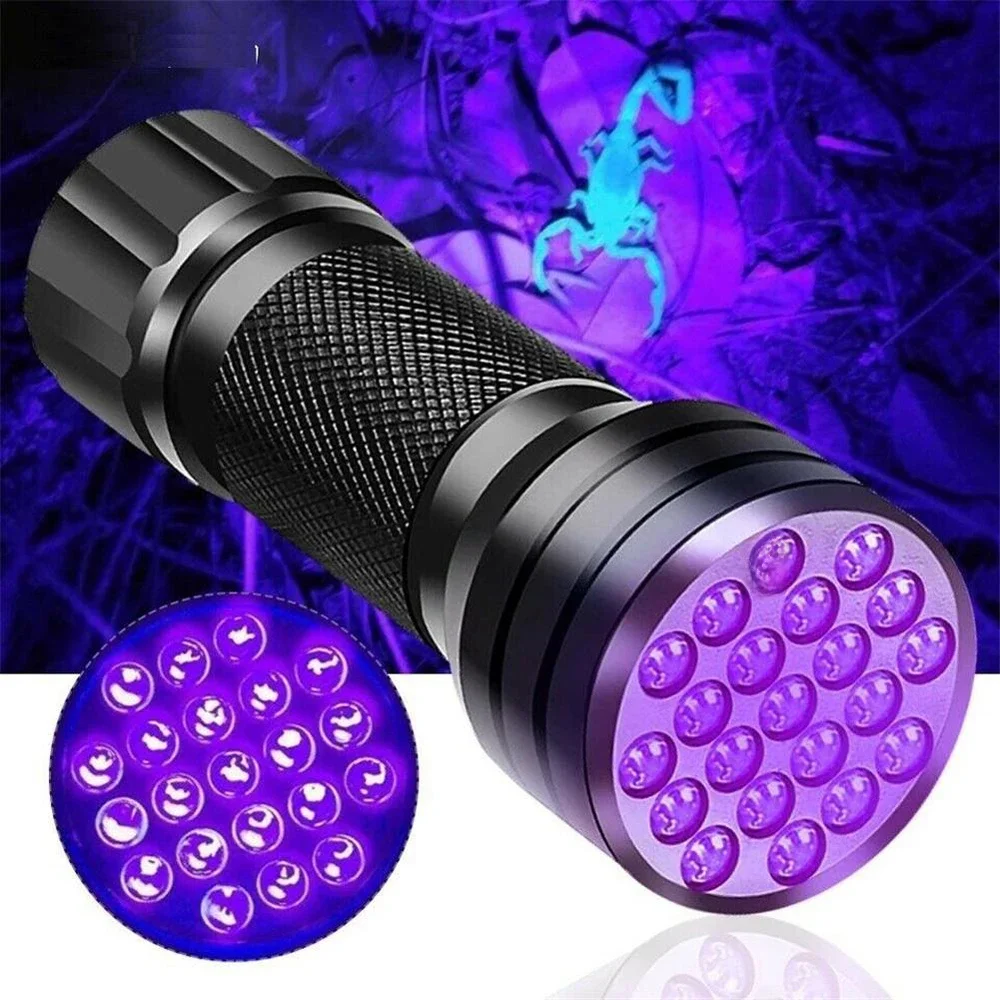 Portable 21 LED UV lampe de poche ultraviolette lumière noire 395NM Mini torche lampe Flash pour les taches d'urine animale de compagnie lampes de poche à lumière noire