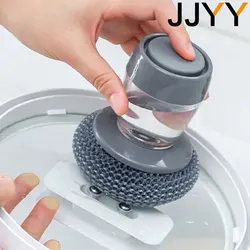 JJYY Kitchen Soap Dispensing Palm Brush Washing Liquid Dish Brush Soap Pot Utensils with Dispenser Cleaning