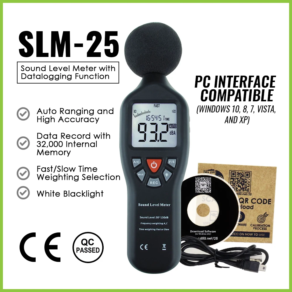 Digital Sound Level Meter 30dB-130dB High Accuracy Measuring Professional With Data Record Function CD And Backlit Display