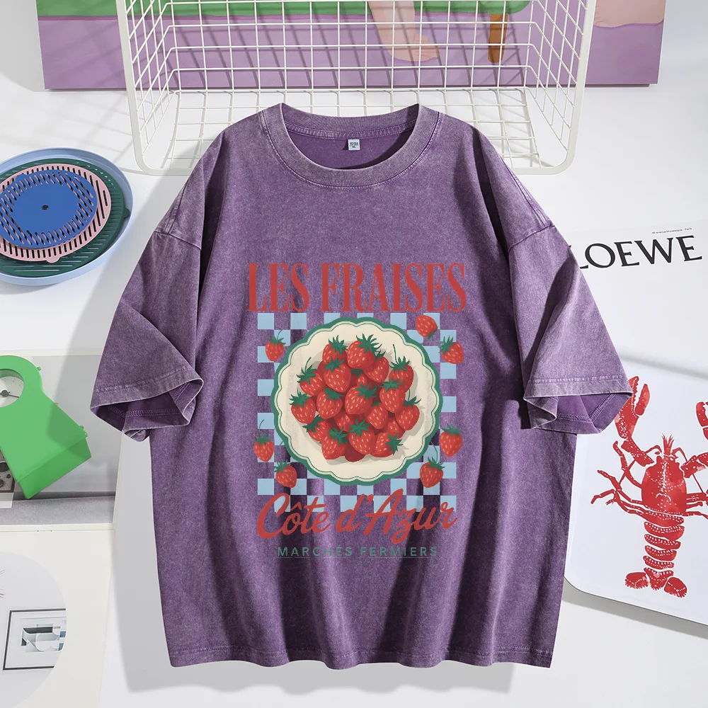 การออกแบบกระดานหมากรุกสตรอเบอร์รี่ตัวอักษรผู้หญิง Y2k Vintage Graphic Tee ลําลองแขนสั้นฤดูร้อน Daily Top 2025 การออกแบบปกติ Fit