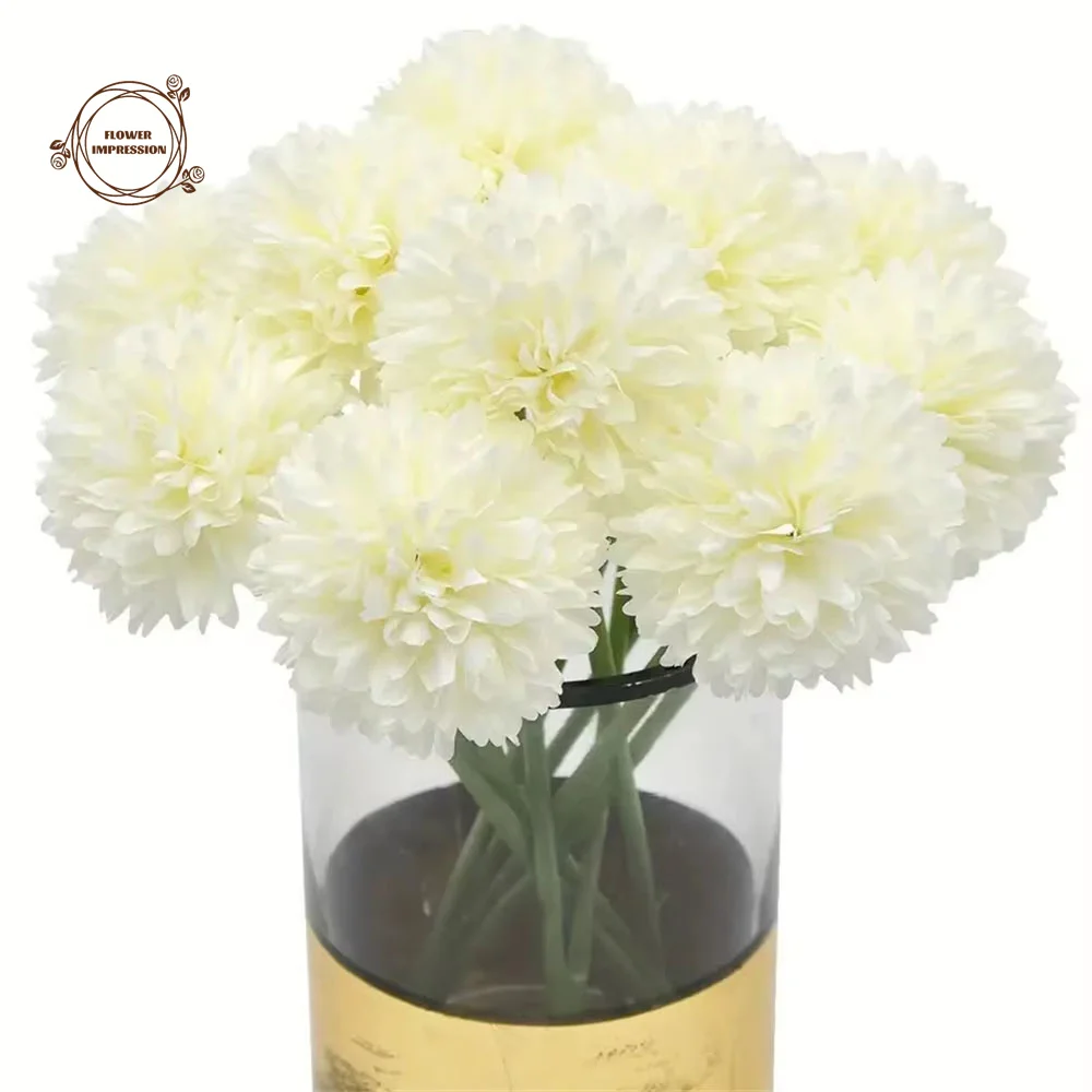 

10/15pcs Artificial White Chrysanthemum Ball Flowers Dandelion Hydrangea Arrangement Bouquet Vase Party Wedding Room Home Decor