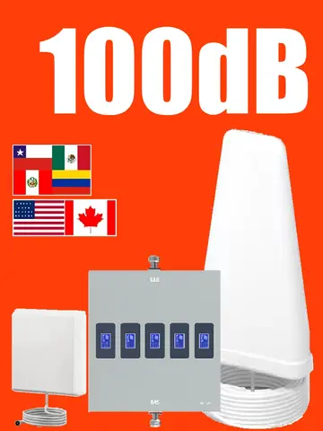 LATIN 5-Band B28 B5 B4 B2 B7 Cell Phone Signal Booster 700 850 1700 1900 2600 Cellular Amplifier Reapeater with BIG LOG Antenna